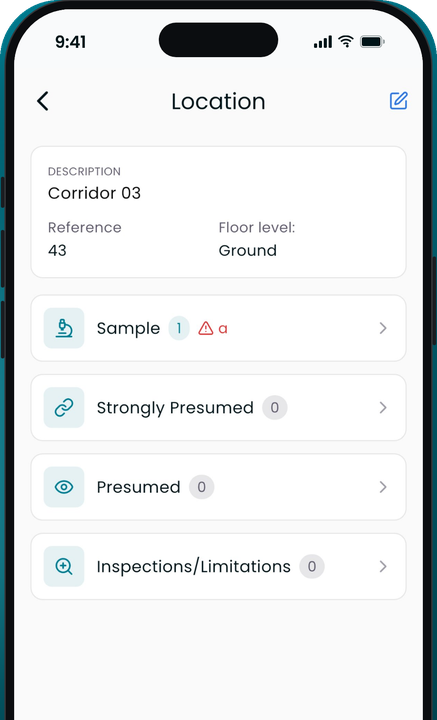 Location screen: samples, strongly presumed, presumed and limitations for Corridor 03